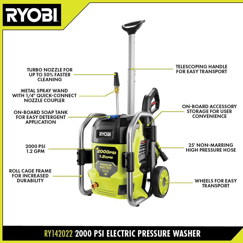 Máquina de Presión Eléctrica Ryobi 2,000psi / 1.2GMP